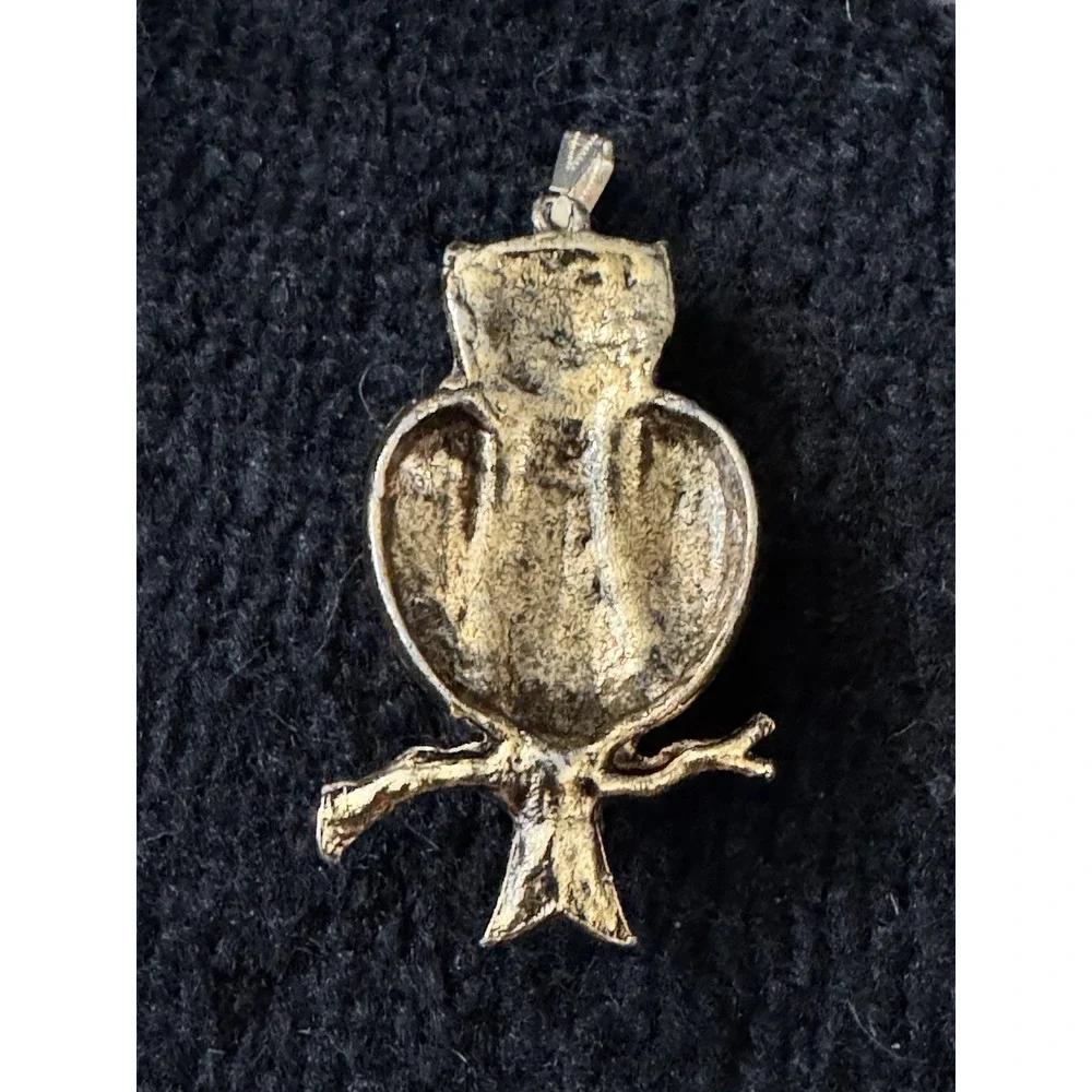 Owl Pendant Gold Tone with Black Onyx‎ Vintage